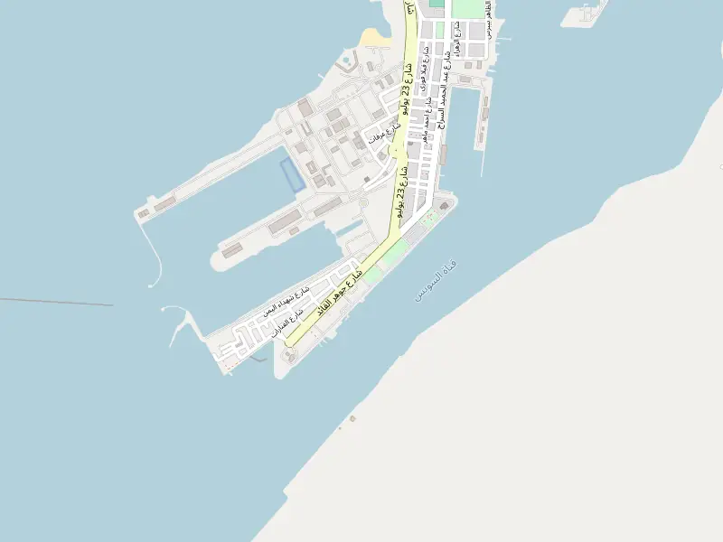 Street map of Port Tawfik, Suez, with a pin on Gawhar El-Qaed Street at the southern entrance of the Suez Canal.